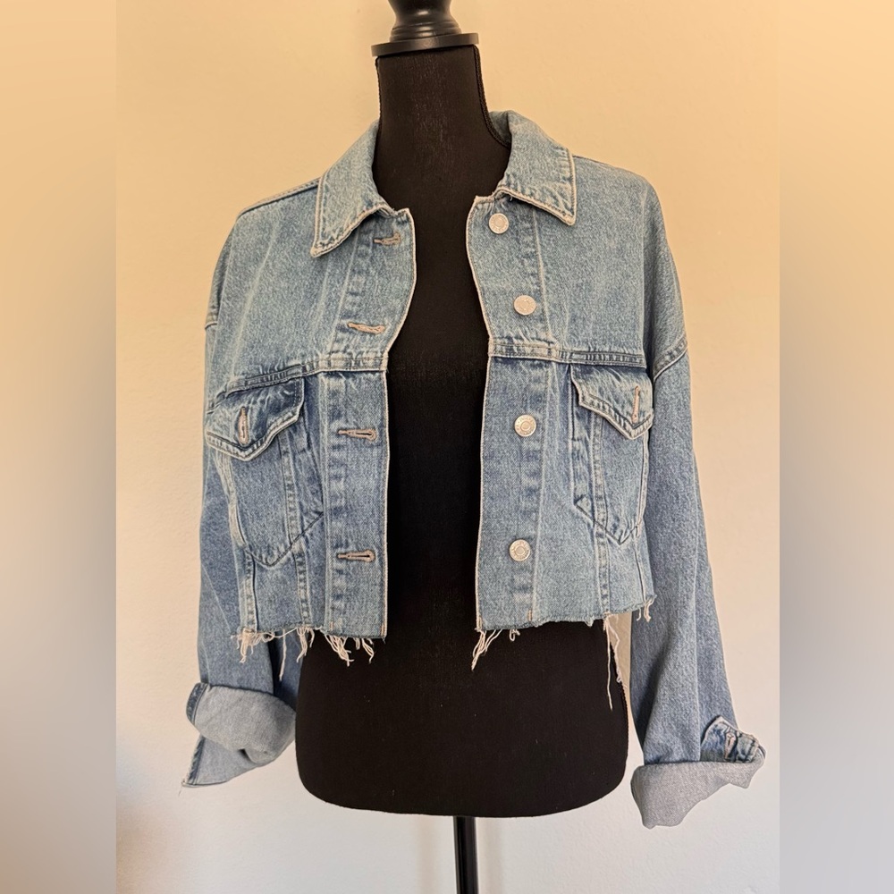 Zara Blue oversized Cropped Denim Jacket - Picture 3 of 9